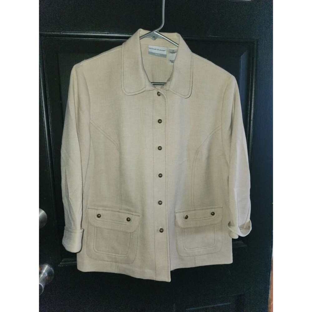 Alfred Dunner Vintage Beige Button Front Jacket Flap Pockets Blazer Size 12P
